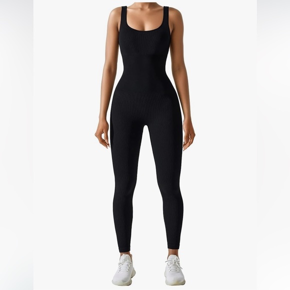 Pants - Ribbed Black Sleeveless Jumpsuit